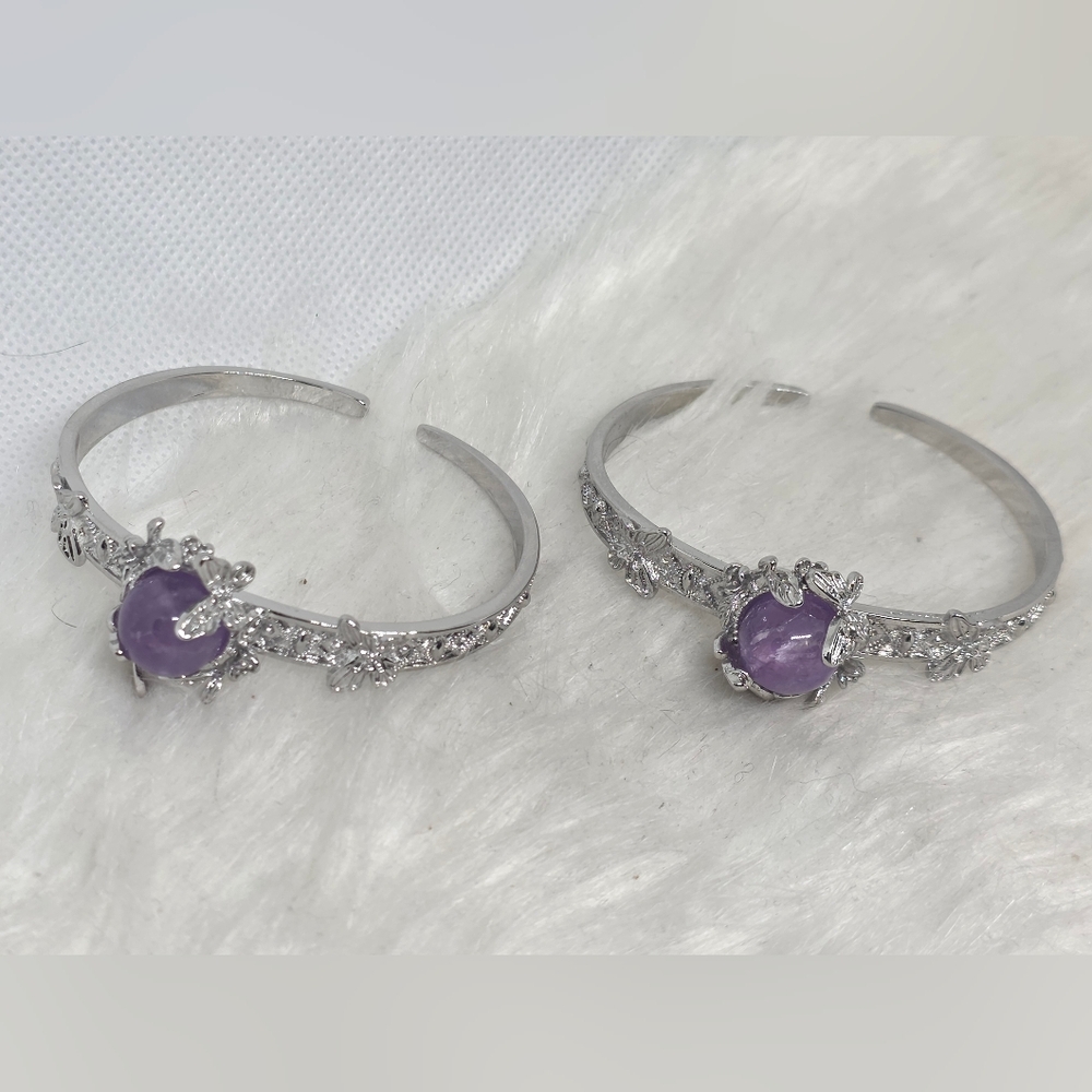 Amethyst Dragonfly Fidget Bangle Bracelet – Adjustable Spinner Cuff - Picture 2 of 5